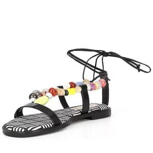 Antonio Melani Womens 6.5 Loola Beaded Leather Gladiator Sandal in Black